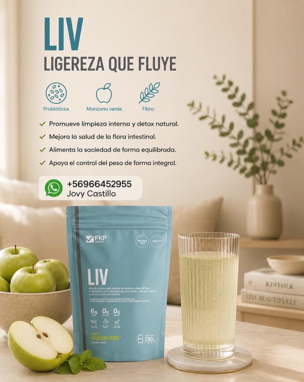 LIV | Fibra + Probióticos para tu Equilibrio Diario (Manzana Verde)