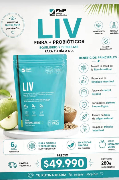 LIV fibra y probióticos manzana verde
